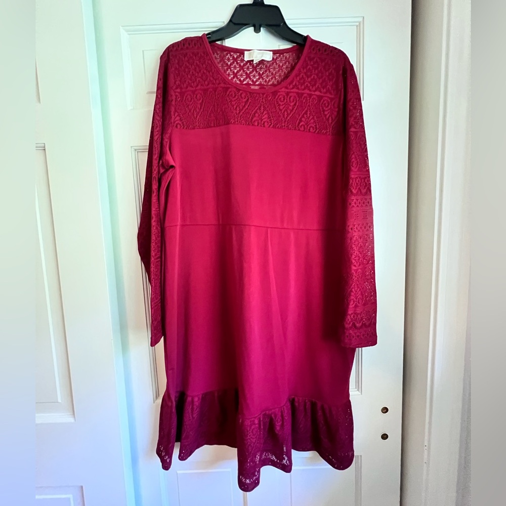 MICHAEL Michael Kors Red Laced ruffle sleeve dress. Size XXL
